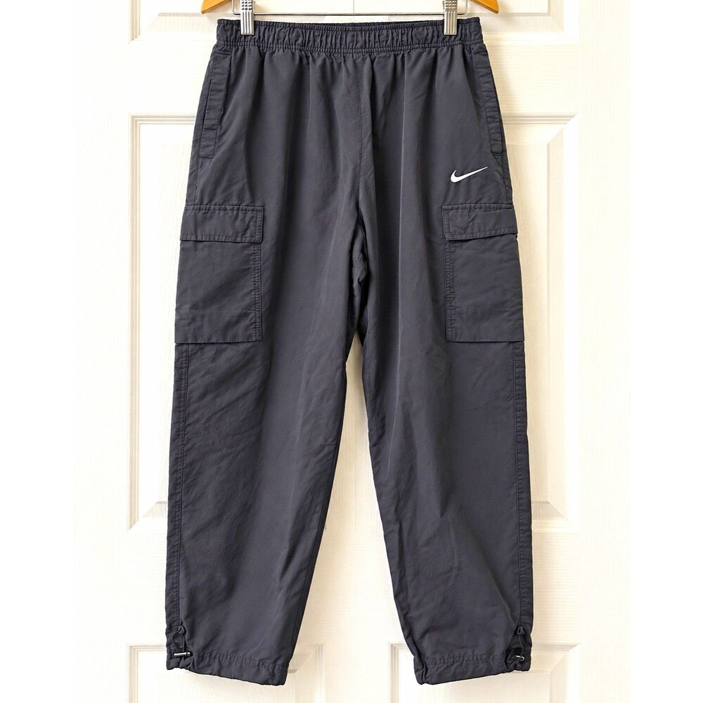 Nike Cargo Utility Pants Large Gray Y2K Streetwear Baggy Cinch Hem